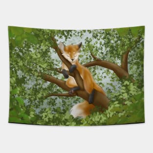 Fox sleeping on tree Tapestry