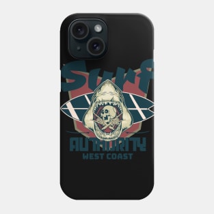 Surf Authority shark skull badge surfboard Phone Case