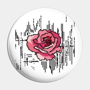 Pink with black rose in pixel art style. Pin