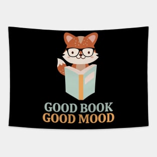 Good Book Good Mood Funny Fox Reading Book Tapestry