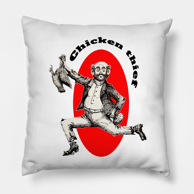 Chicken thief runs away Pillow by Marccelus