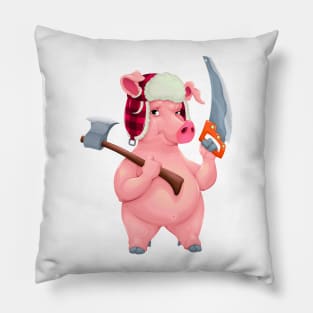 Woodworker pig with tools Pillow