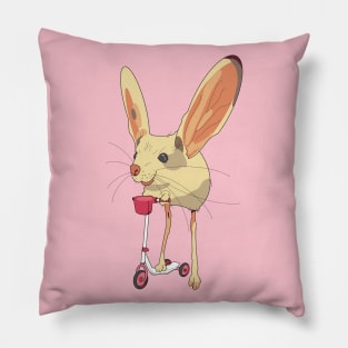 Jerboa rodent mouse riding a pink scooter Pillow