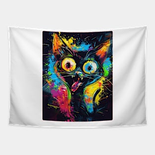 Funny Black Cat Painting Colorfull Pop Art Design For Cat Onwer Tapestry