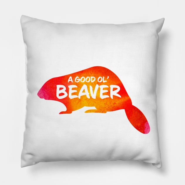 Beaver Critter - Watercolor Background Pillow by Wright Art
