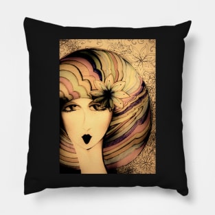 70s  ART POSTER GIRL WITH DECO STRIPE PAGEBOY Pillow