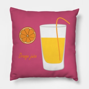 Fruit juice, a glass of orange juice and a straw. Pillow