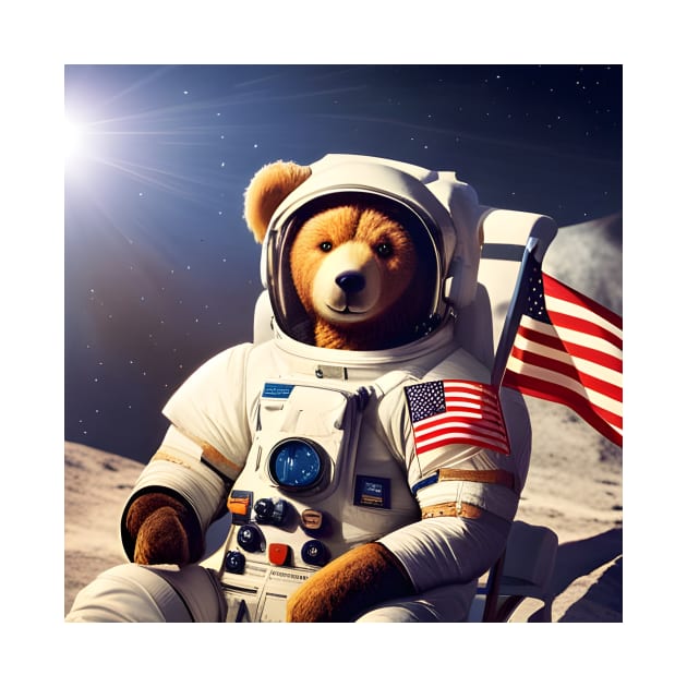 Teddy in a Space suit sitting on a deck chair on the Moon by Colin-Bentham