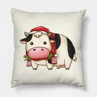 Christmas Cow in Santa Hat Pillow