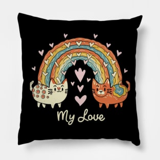 My Rainbow Cat is My Valentine Pillow