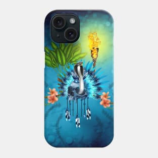 Skull with feathers and snake Phone Case