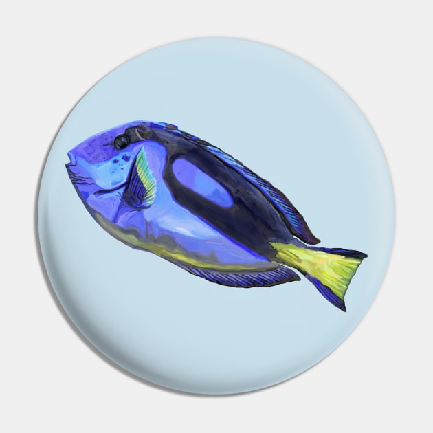 Blue Tang Watercolor Fish Pin by Art by Deborah Camp