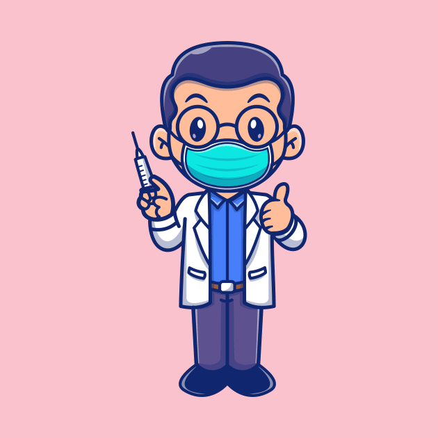 Cute Male Doctor Holding injection Cartoon by Catalyst Labs