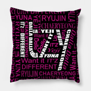 ITZY NAMES AND MUSIC COLLAGE WHITE AND PINK Pillow