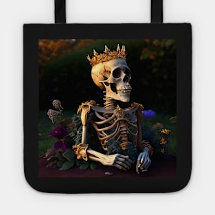 Skeleton in garden with golden crown happy Tote