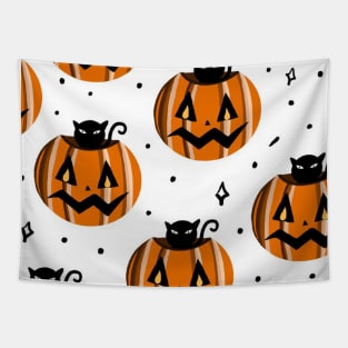 Pumpkin and Black Cat Tapestry