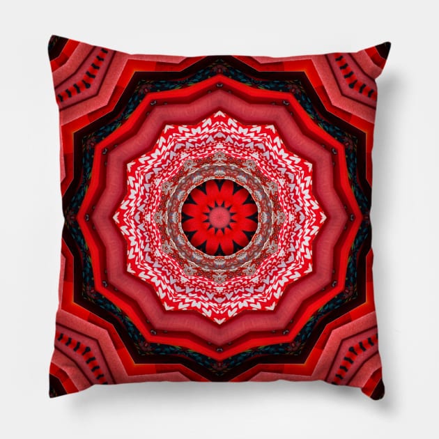 Mandala Kaleidoscope in Shades of Red Pillow by Crystal Butterfly Creations