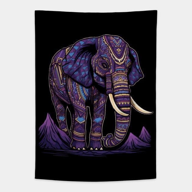 DMT Art Style Elephant Tapestry by Obotan Mmienu