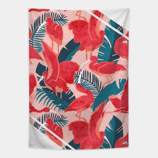 Luxurious Scarlet Ibis // pink background teal vegetation metal rose and red guará large birds Tapestry