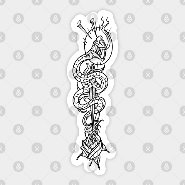 Traditional Snake & Rose Tattoo - Tattoo - Sticker | TeePublic Traditional Snake & Rose Tattoo - Tattoo - Sticker | TeePublic