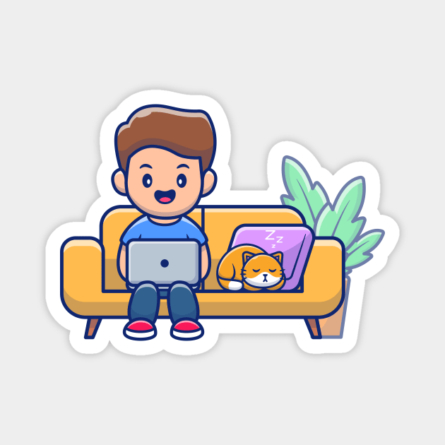 Male working on laptop and cat Magnet by Catalyst Labs