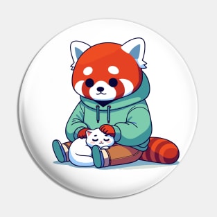 red panda petting cat Pin