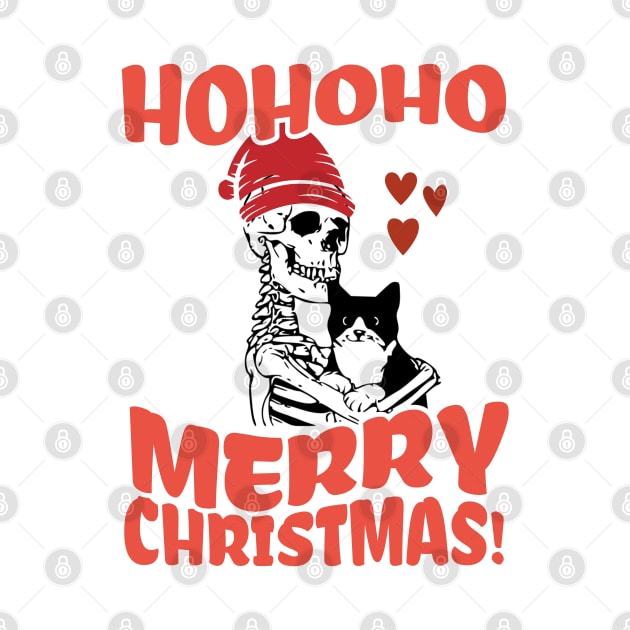 Christmas Skeleton Hugging Cat by VisionDesigner