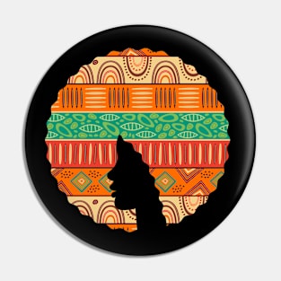 Afro Hair Woman with African Pattern, Black History Pin