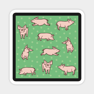 Green Grassland Pigs Magnet