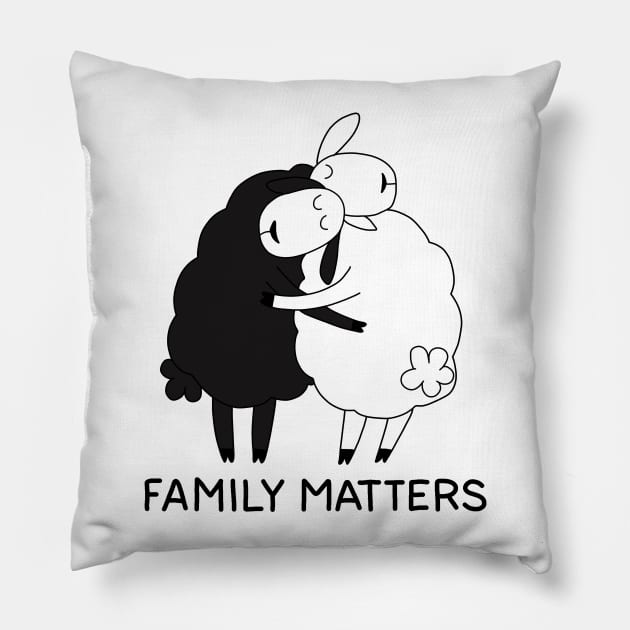 Black sheep and white sheep Pillow by valentinahramov