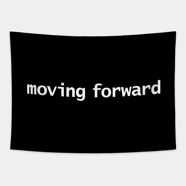 Moving Forward Minimal White Text Typography Tapestry by ellenhenryart