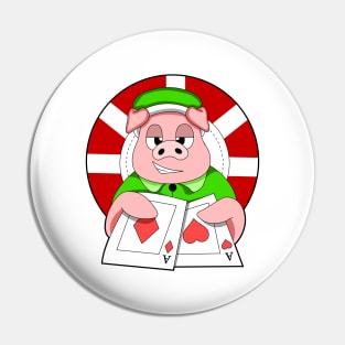 Pig at Poker with Cards Pin