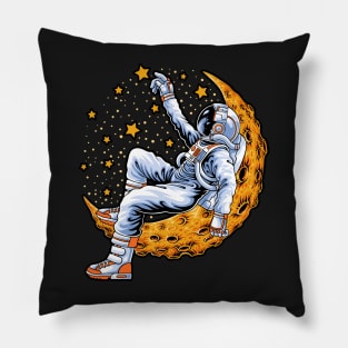 Astronaut Lying Moon - Hand Drawn Pillow