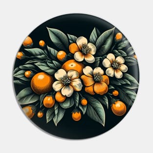 Orange Floral Illustration Pin