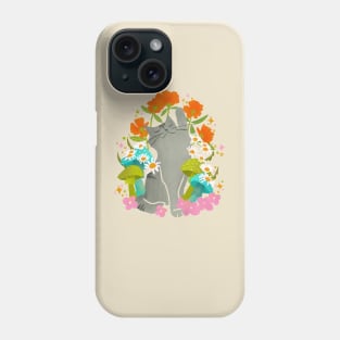 Gray Cat Mushroom and Flower Design: Enchanting Feline Flora Phone Case