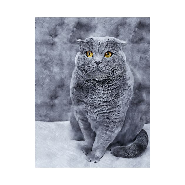 Grey Cat Watercolor Artistic Painting by Debbie Art