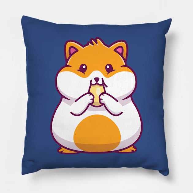Cute Hamster Eating Sunflower Seed Cartoon (2) Pillow by Catalyst Labs