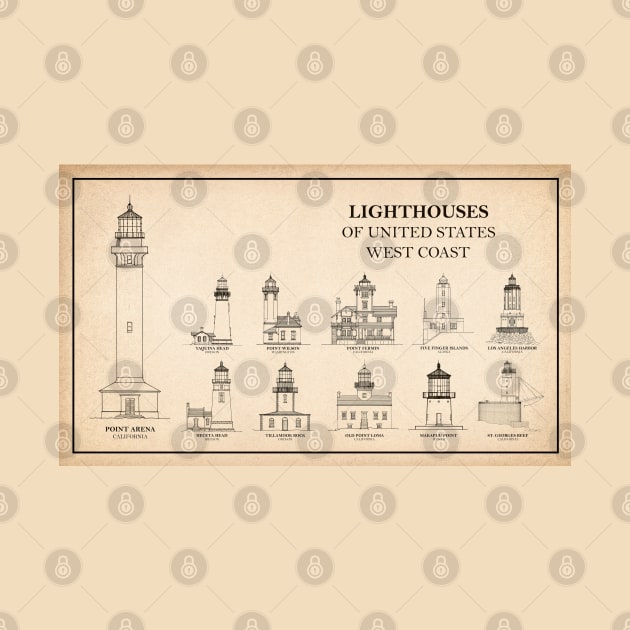 Lighthouses of United States of America - West Coast - S by SPJE Illustration Photography