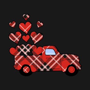 Red Plaid Truck Happy Valentine's Day 2021 T-Shirt