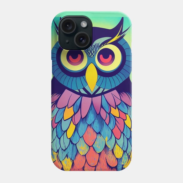 Colorful Owl Portrait Illustration - Bright Vibrant Colors Bohemian Style Feathers Psychedelic Bird Animal Rainbow Colored Art Phone Case by JensenArtCo