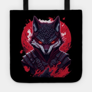 evil ninja wolf face Tote