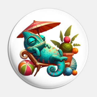 Lazy Chilling Chameleon Illustration Pin