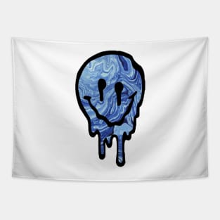 Blue Marble Drippy Smiley Face Tapestry