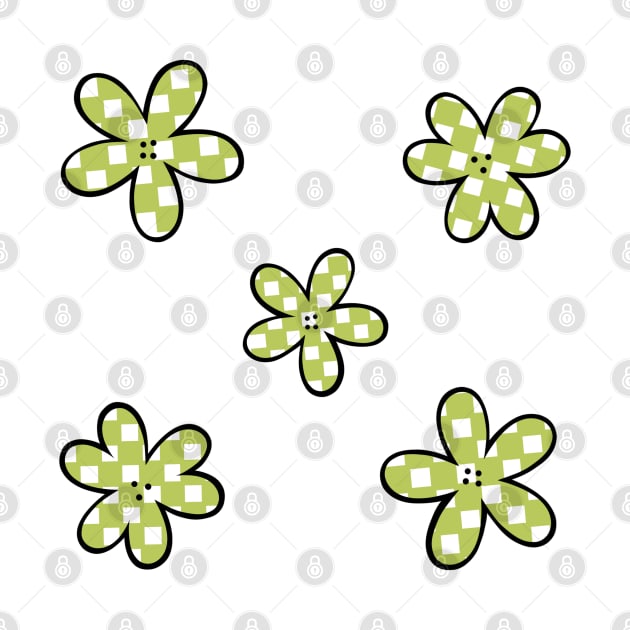 Abstract Checkerboard Flowers - Lime Green with black outline by JuneNostalgia