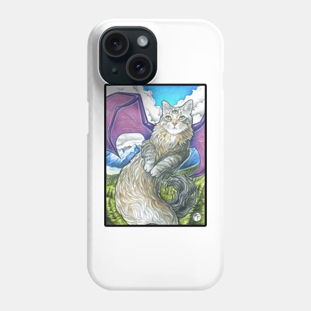 Cat Dragon - Black Outlined Version Phone Case by Nat Ewert Art