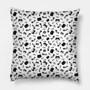 Black And White Cat Seamless Pattern Pillow