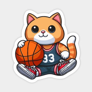 Cat With Basketball Magnet