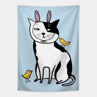 Easter Cat With Chicks Tapestry