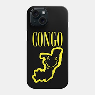 Vibrant Republic of the Congo Africa x Eyes Happy Face: Unleash Your 90s Grunge Spirit! Smiling Squiggly Mouth Dazed Smiley Face Phone Case