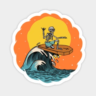 Cool Surfing Skeleton Riding a Coffin Top // Funny Surfer Cartoon Magnet